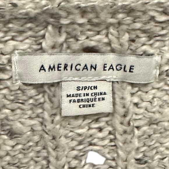 American Eagle Women’s S Button Front Cropped Cardigan Sweater Gray Cable Knit - Picture 4 of 8